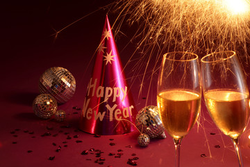 Sylvester, Feuerwerk Sekt Wunderkerze lila