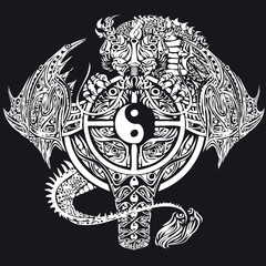 vector illustration tattoo design (white in black)