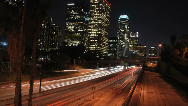 Timelapse downtown traffic at night