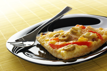 Single slice of pizza on plate