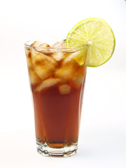 Glass of cola on white background