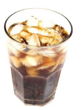 Glass of cola on white background