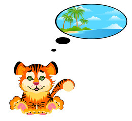 Obraz na płótnie Canvas Lovely tiger toddler dreams about nature