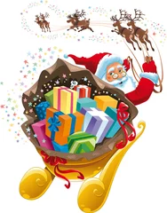 Tuinposter Santa Claus with gift. © ddraw