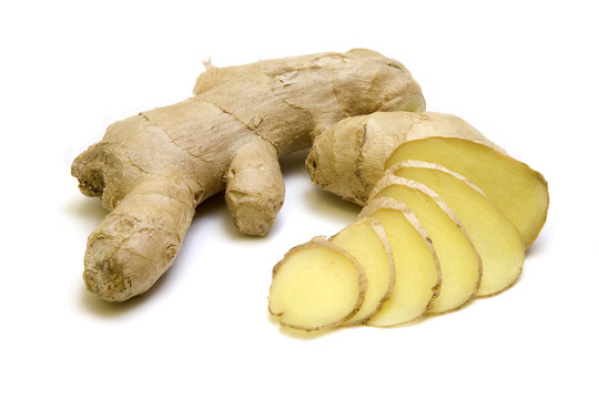 Whole and sliced ginger