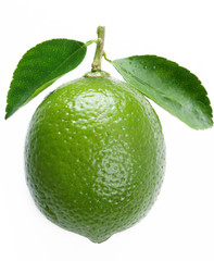 Lime with leaves on a white background