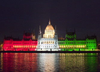 Hungarian Parliament with festive lighting (horizontal)