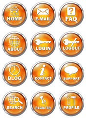 Fototapeta na wymiar Set of 12 3D-style buttons, orange on white background
