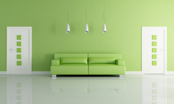 green and white modern interior