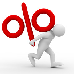 men carry percent on back. Isolated 3D image