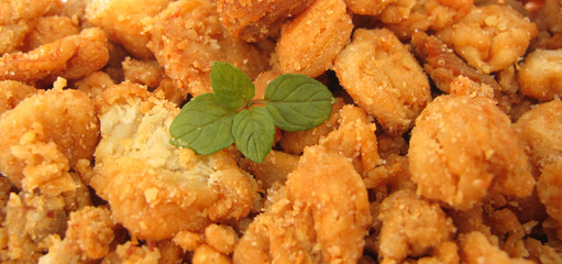 Fried fat slices pork scratchings called cvarci