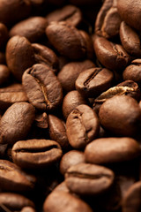 Coffe beans background, macro closeup