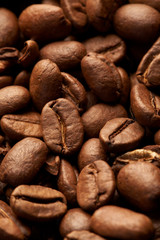 Coffe beans background, macro closeup