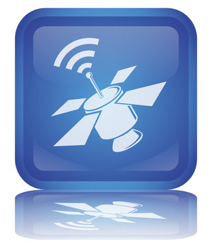 "Satellite" Button (square - blue - shiny - vector - reflection)