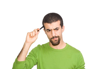 man thinking and looking perplexed