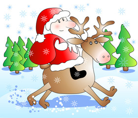 Santa riding deer