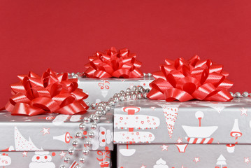 Christmas Gift Boxes with Red Bows