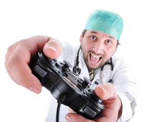 Doctor playing video games