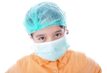 Little child with a mask on his face