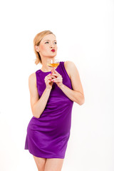 young sexy party woman with glass of champagne celebrating