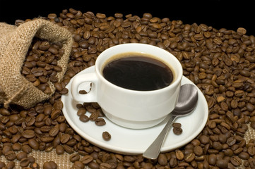 Cup from coffee on coffee grains