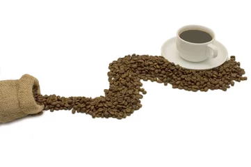 Vlies Fototapete Kaffee Bar Cup aus Kaffee auf Kaffeebohnen isoliert