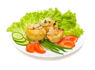 potatoes with meat with vegetables isolated on white