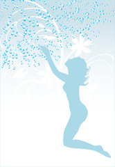Drops and female silhouette. Background for card. Vector