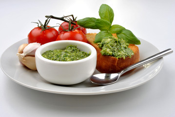 baguette as a snack with homemade fresh pesto