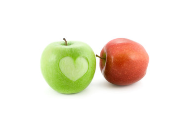 apples with a heart isolated on white