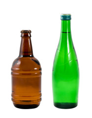 Different bottles on a white background