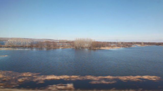 lake from moving train