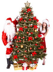 Christmas girl, santa clause and fir tree. Isolated.