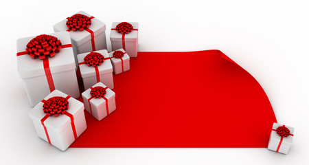 Presents over blank red paper