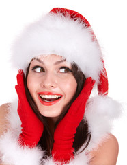Christmas girl in santa hat. Isolated.