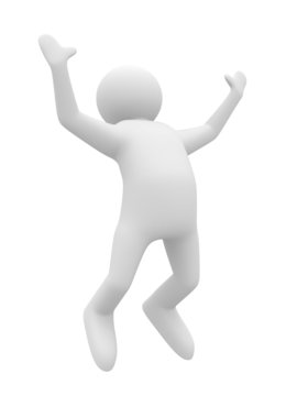 jumping happy person on white background. Isolated 3D image