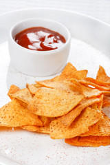 tortilla chips with hot salsa mexicana.