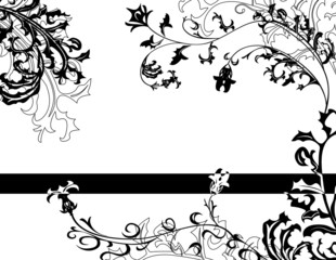 Black and white floral background with isolated floral elements