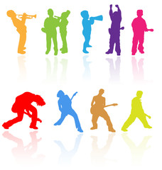 Vector silhouettes of children playing musical instruments.