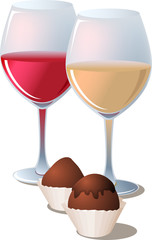 2 glasses of wine with chocolate