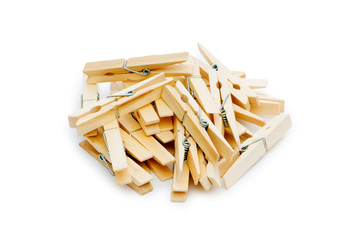 Various pegs isolated on the white background