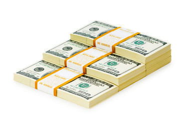 Stack of dollars isolated on the white