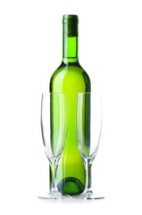 Wine and glass isolated on the white background