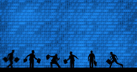 an image of business people on binary code background