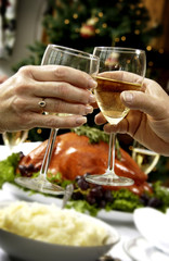 Couple toasting at holiday dinner