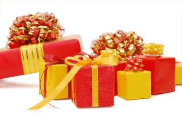 Boxes with gifts isolated on white background