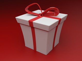 High quality render of a white gift box with red ribbon