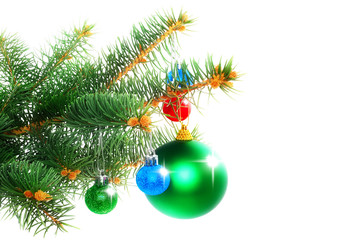 Christmas decoration-balls on fir branches.Isolated