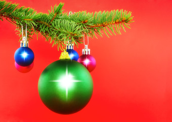 Christmas decoration-balls on fir branches.Isolated