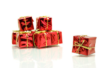 Red gift boxes isolated on white background